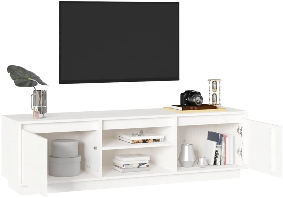 TV staliukas Televizoriaus spintelė, balta, 140x35x40cm, pušies masyvas