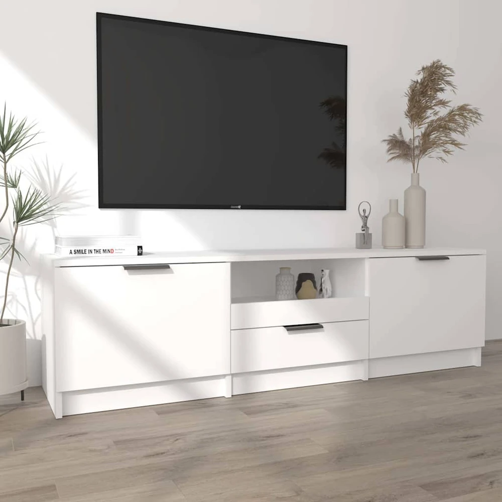 TV staliukas Televizoriaus spintelė, balta, 140x35x40cm, apdirbta mediena