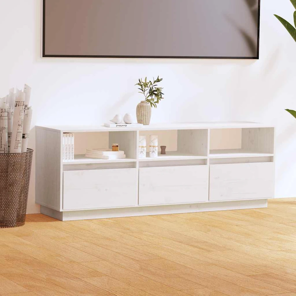 TV staliukas Televizoriaus spintelė, balta, 140x37x50cm, pušies masyvas