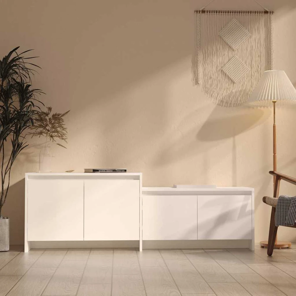 TV staliukas Televizoriaus spintelė, balta, 146,5x35x50cm, apdirbta mediena