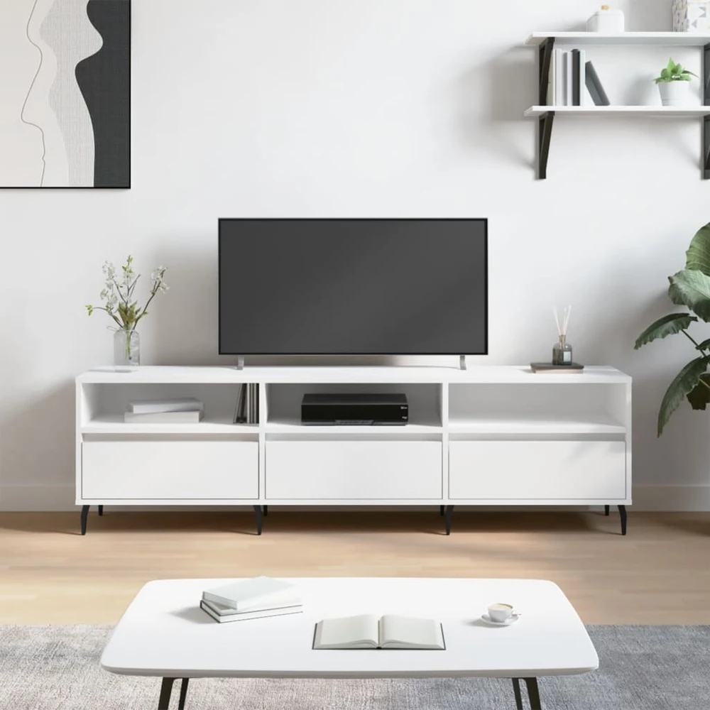 TV staliukas Televizoriaus spintelė, balta, 150x30x44,5cm, apdirbta mediena