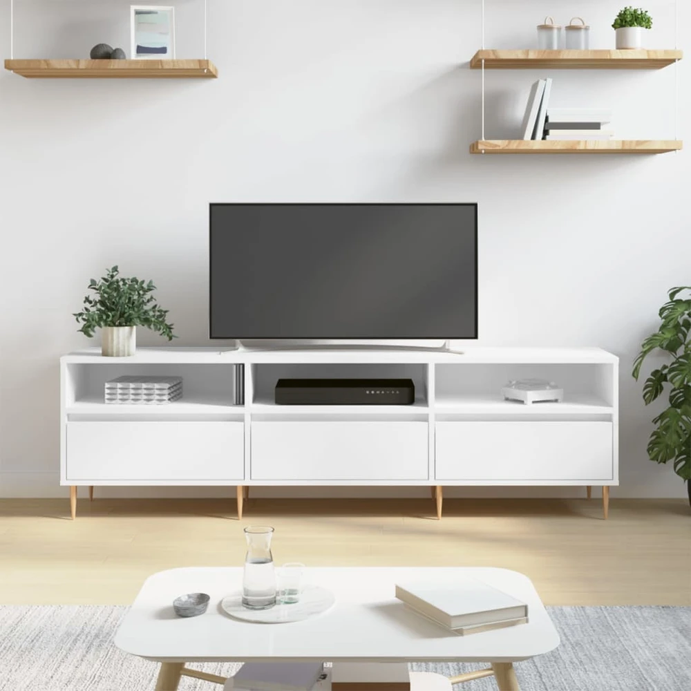 TV staliukas Televizoriaus spintelė, balta, 150x30x44,5cm, apdirbta mediena