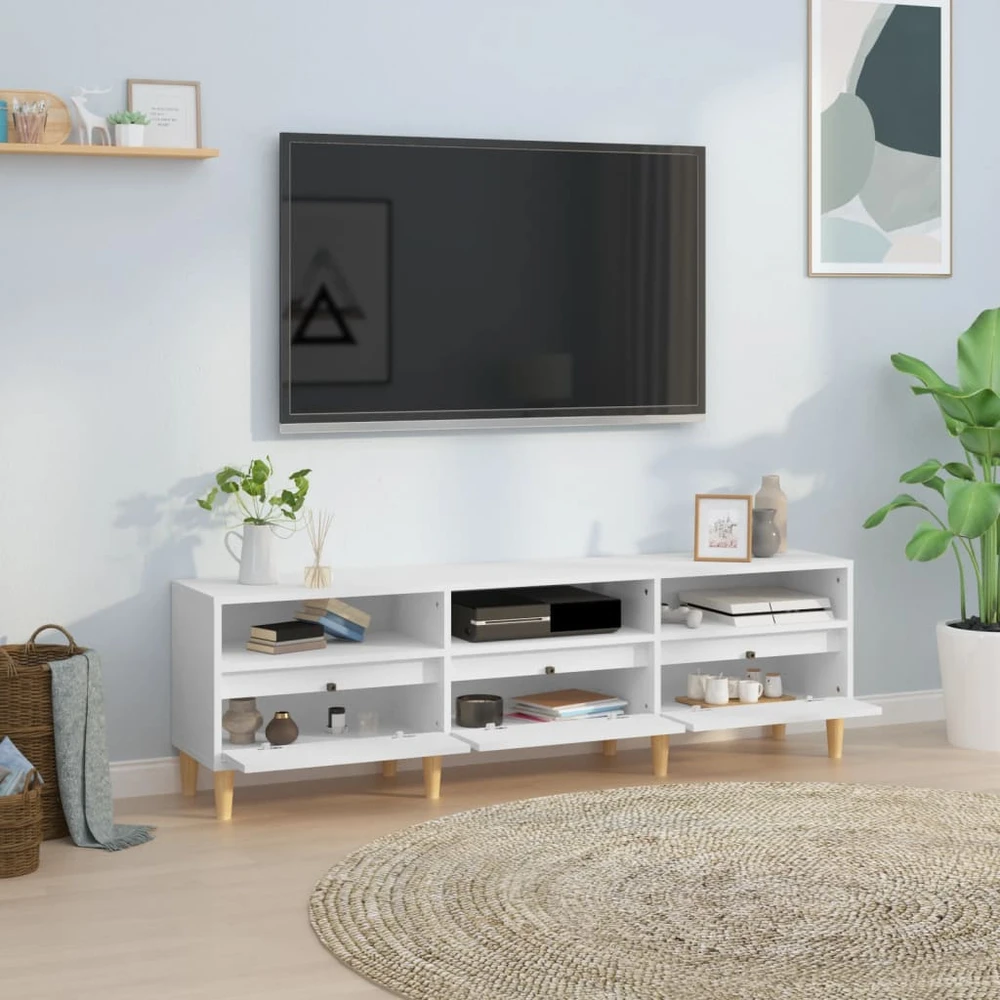TV staliukas Televizoriaus spintelė, balta, 150x30x44,5cm, apdirbta mediena