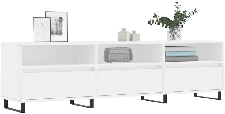 TV staliukas Televizoriaus spintelė, balta, 150x30x44,5cm, apdirbta mediena