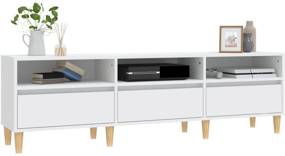 TV staliukas Televizoriaus spintelė, balta, 150x30x44,5cm, apdirbta mediena