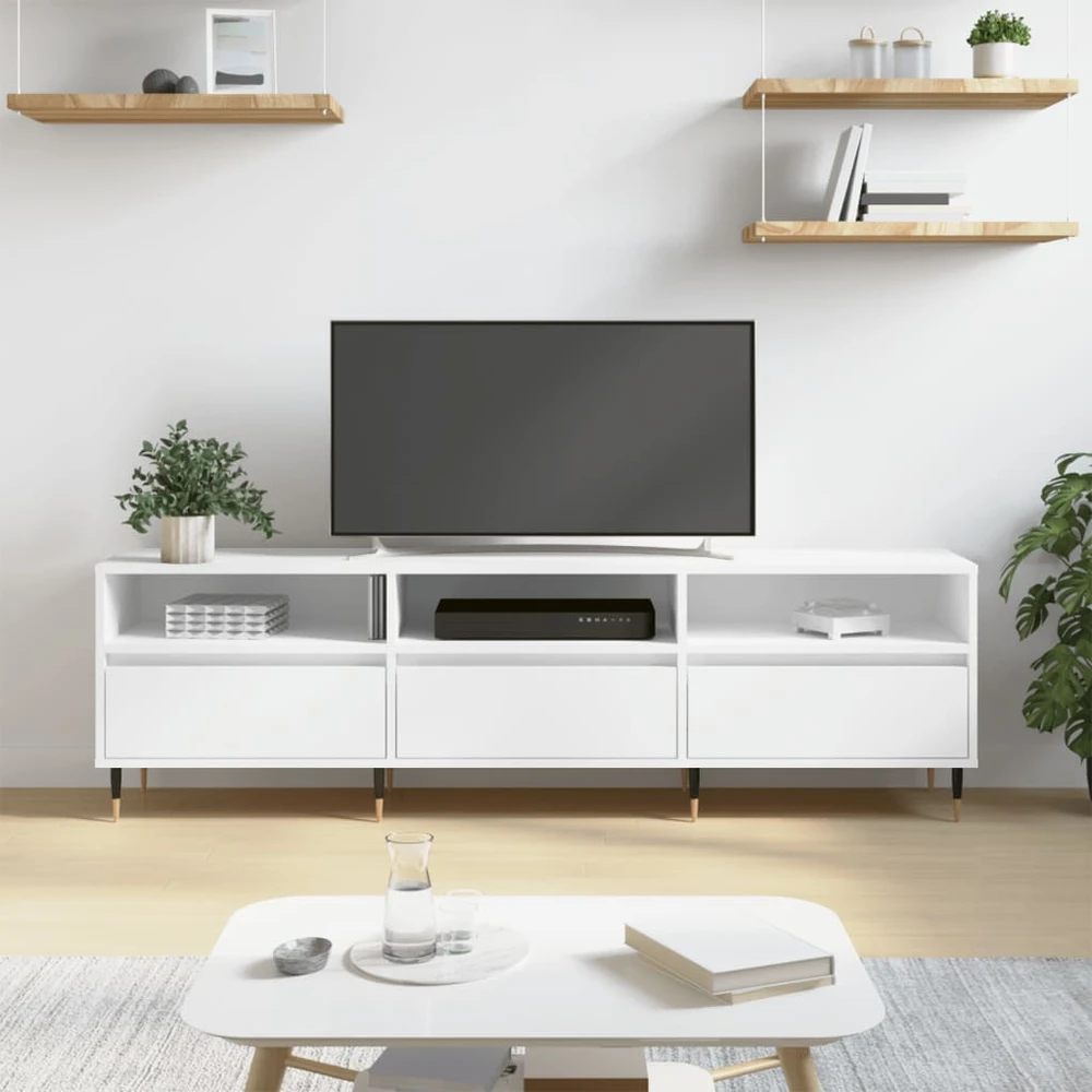 TV staliukas Televizoriaus spintelė, balta, 150x30x44,5cm, apdirbta mediena