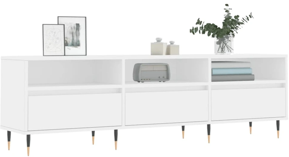 TV staliukas Televizoriaus spintelė, balta, 150x30x44,5cm, apdirbta mediena