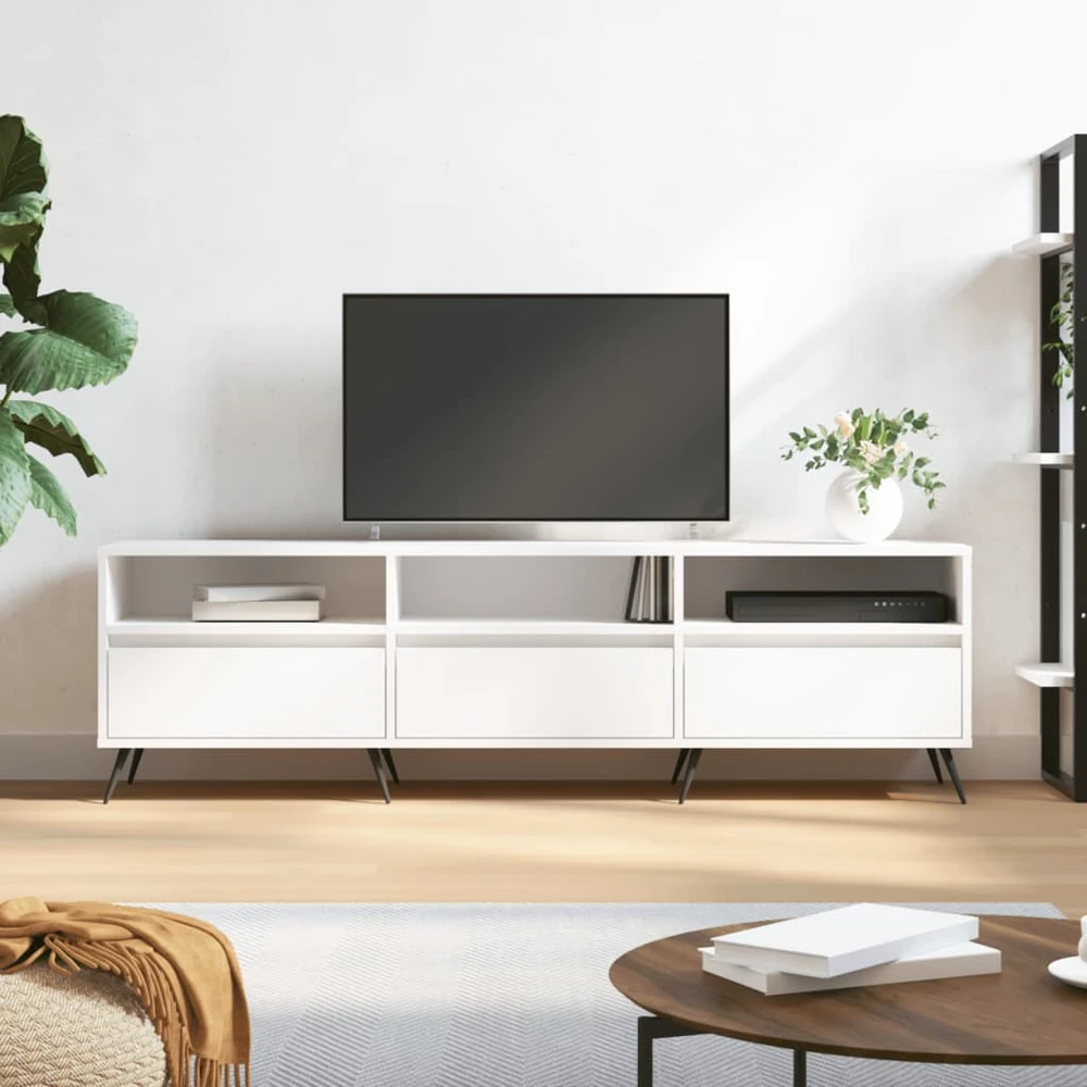 TV staliukas Televizoriaus spintelė, balta, 150x30x44,5cm, apdirbta mediena