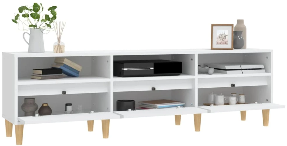 TV staliukas Televizoriaus spintelė, balta, 150x30x44,5cm, apdirbta mediena