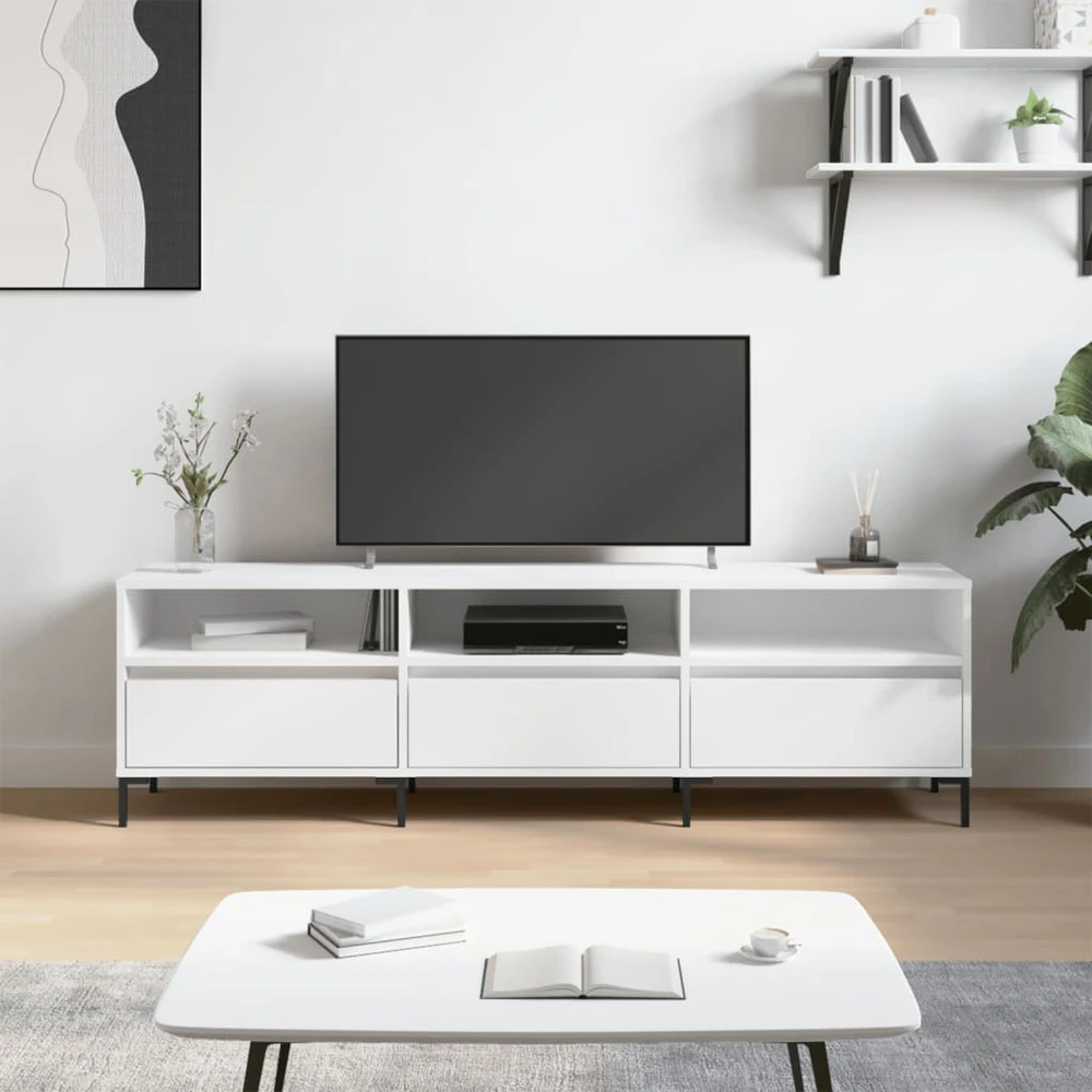 TV staliukas Televizoriaus spintelė, balta, 150x30x44,5cm, apdirbta mediena