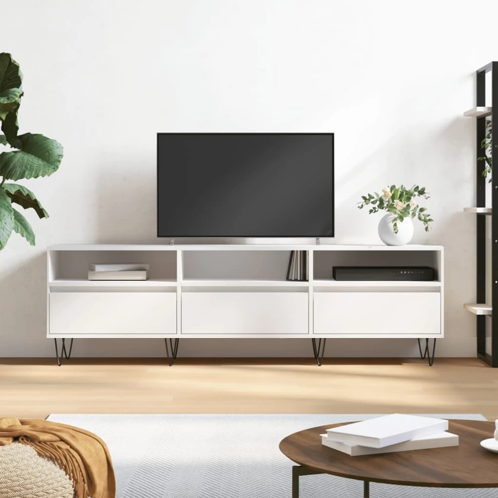 TV staliukas Televizoriaus spintelė, balta, 150x30x44,5cm, apdirbta mediena