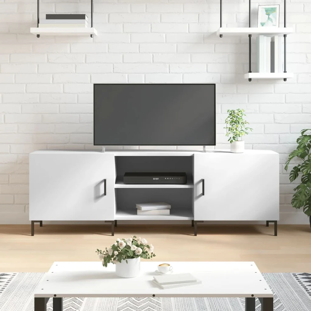TV staliukas Televizoriaus spintelė, balta, 150x30x50cm, apdirbta mediena