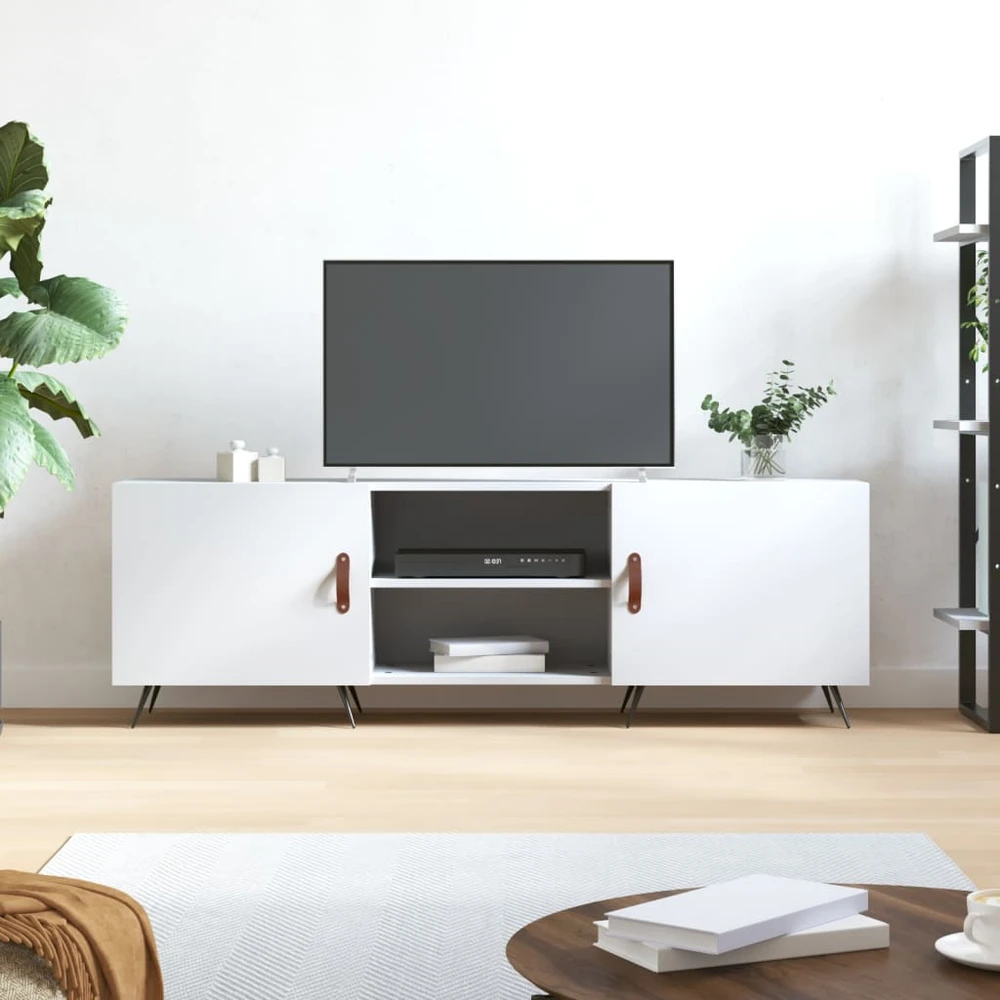 TV staliukas Televizoriaus spintelė, balta, 150x30x50cm, apdirbta mediena