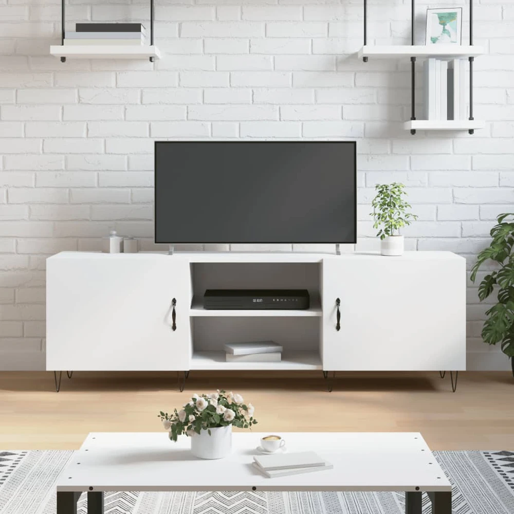TV staliukas Televizoriaus spintelė, balta, 150x30x50cm, apdirbta mediena