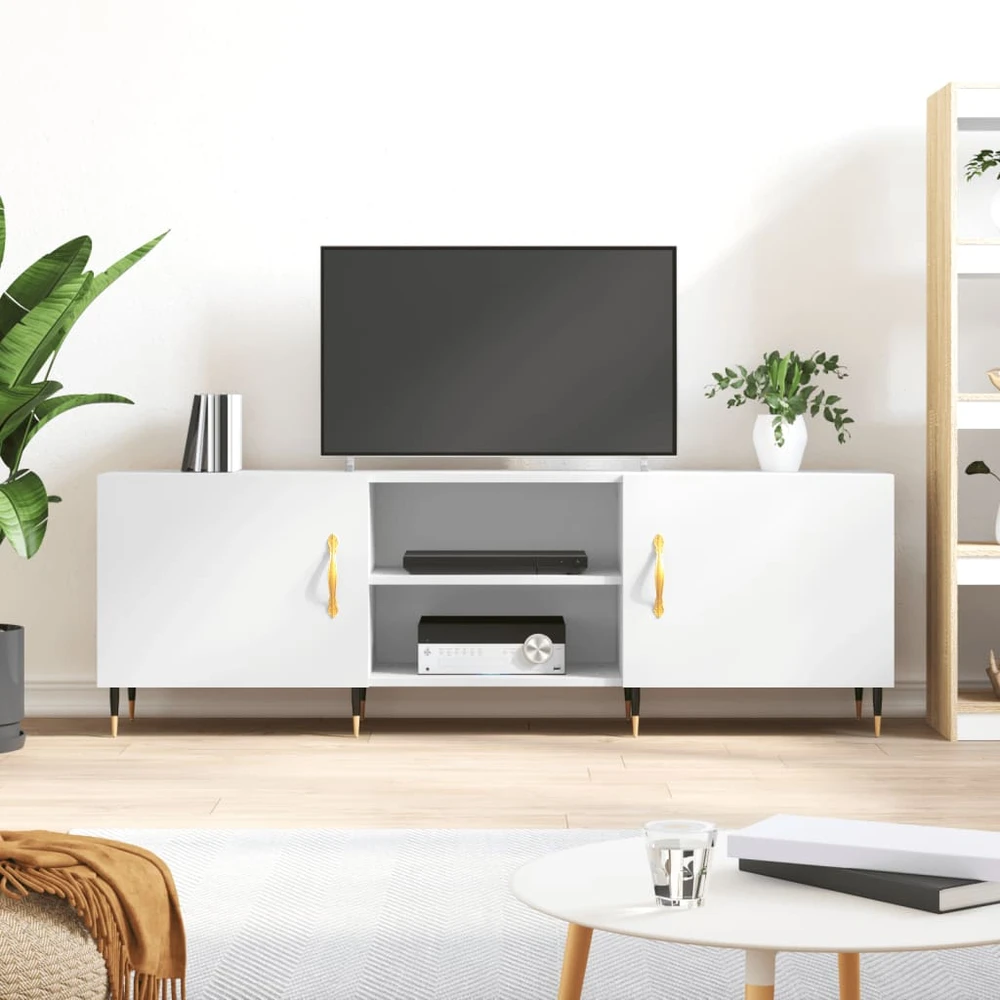 TV staliukas Televizoriaus spintelė, balta, 150x30x50cm, apdirbta mediena