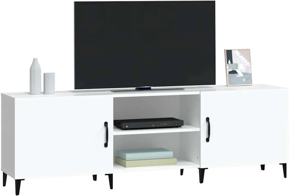 TV staliukas Televizoriaus spintelė, balta, 150x30x50cm, apdirbta mediena