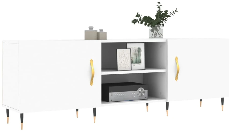 TV staliukas Televizoriaus spintelė, balta, 150x30x50cm, apdirbta mediena