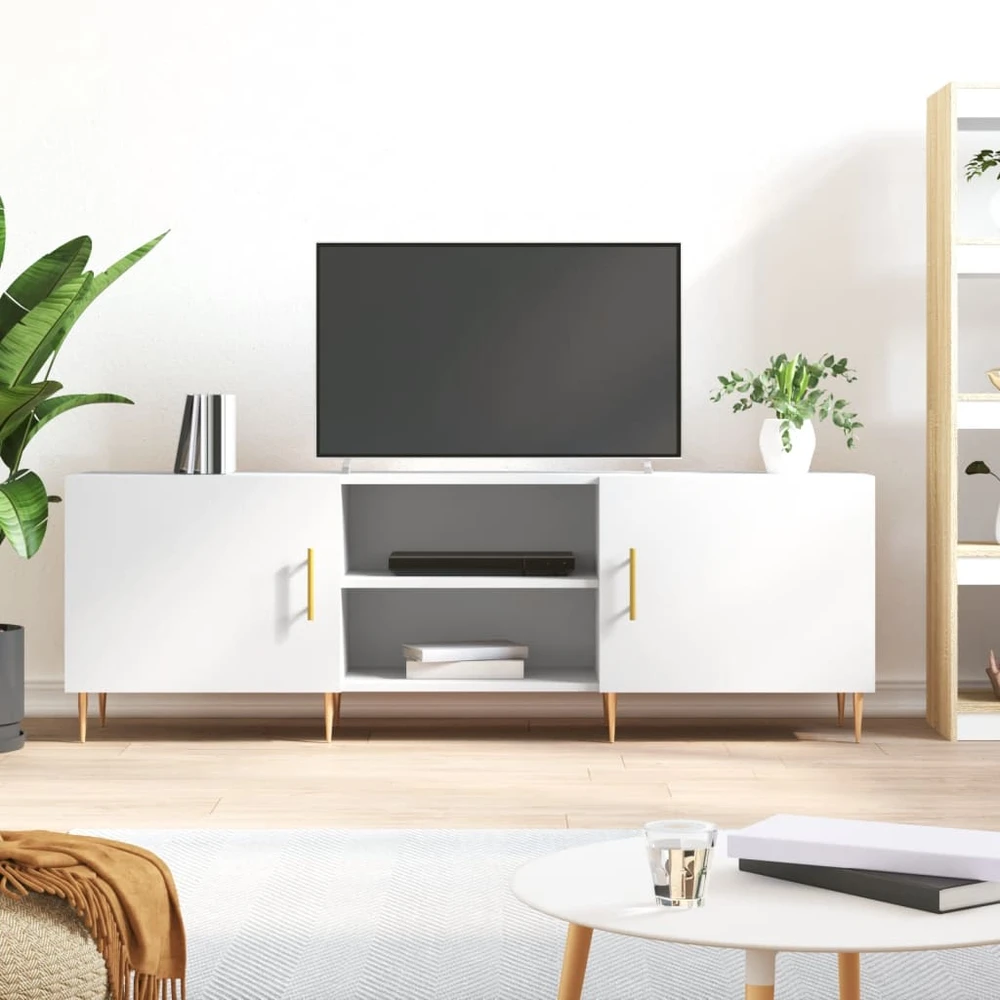 TV staliukas Televizoriaus spintelė, balta, 150x30x50cm, apdirbta mediena