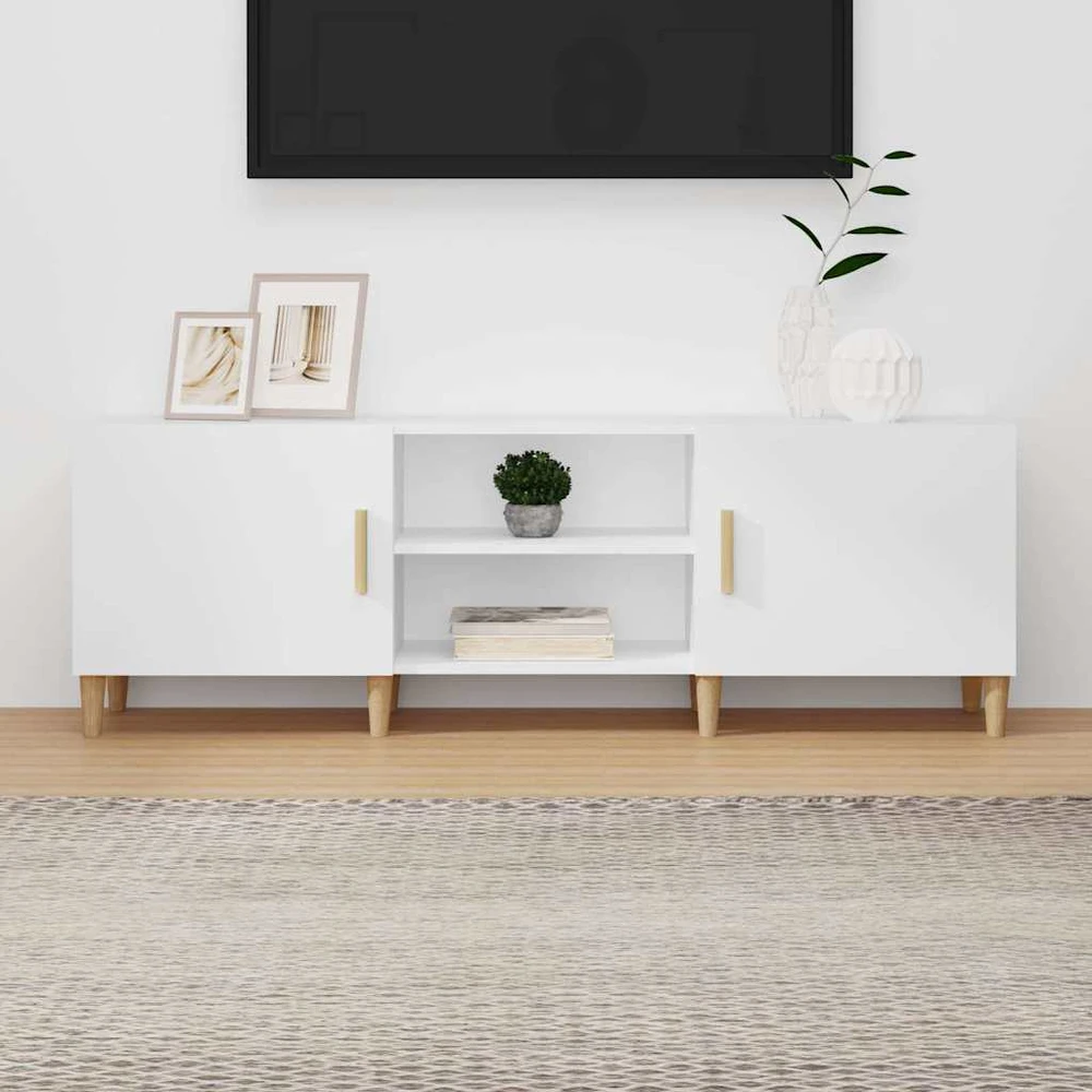 TV staliukas Televizoriaus spintelė, balta, 150x30x50cm, apdirbta mediena
