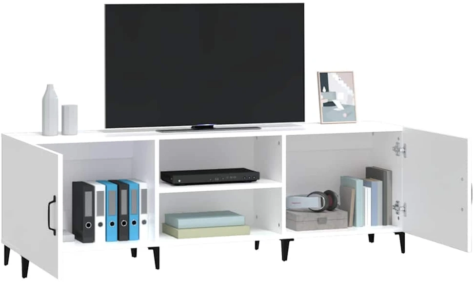 TV staliukas Televizoriaus spintelė, balta, 150x30x50cm, apdirbta mediena