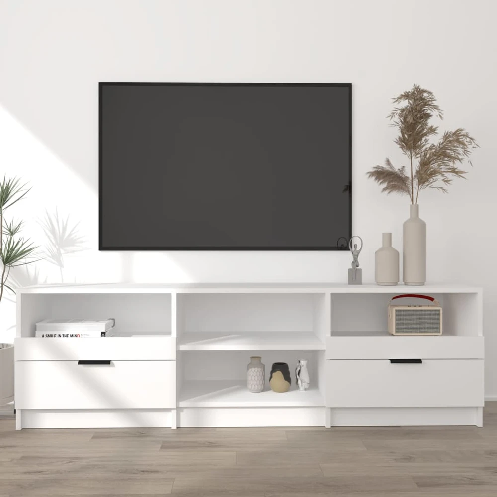 TV staliukas Televizoriaus spintelė, balta, 150x33,5x45cm, apdirbta mediena