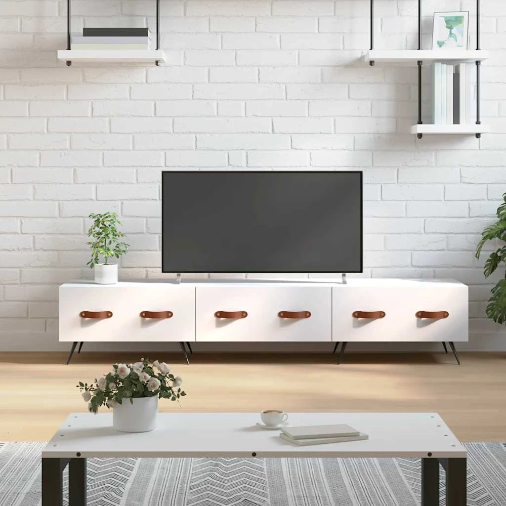 TV staliukas Televizoriaus spintelė, balta, 150x36x30cm, apdirbta mediena