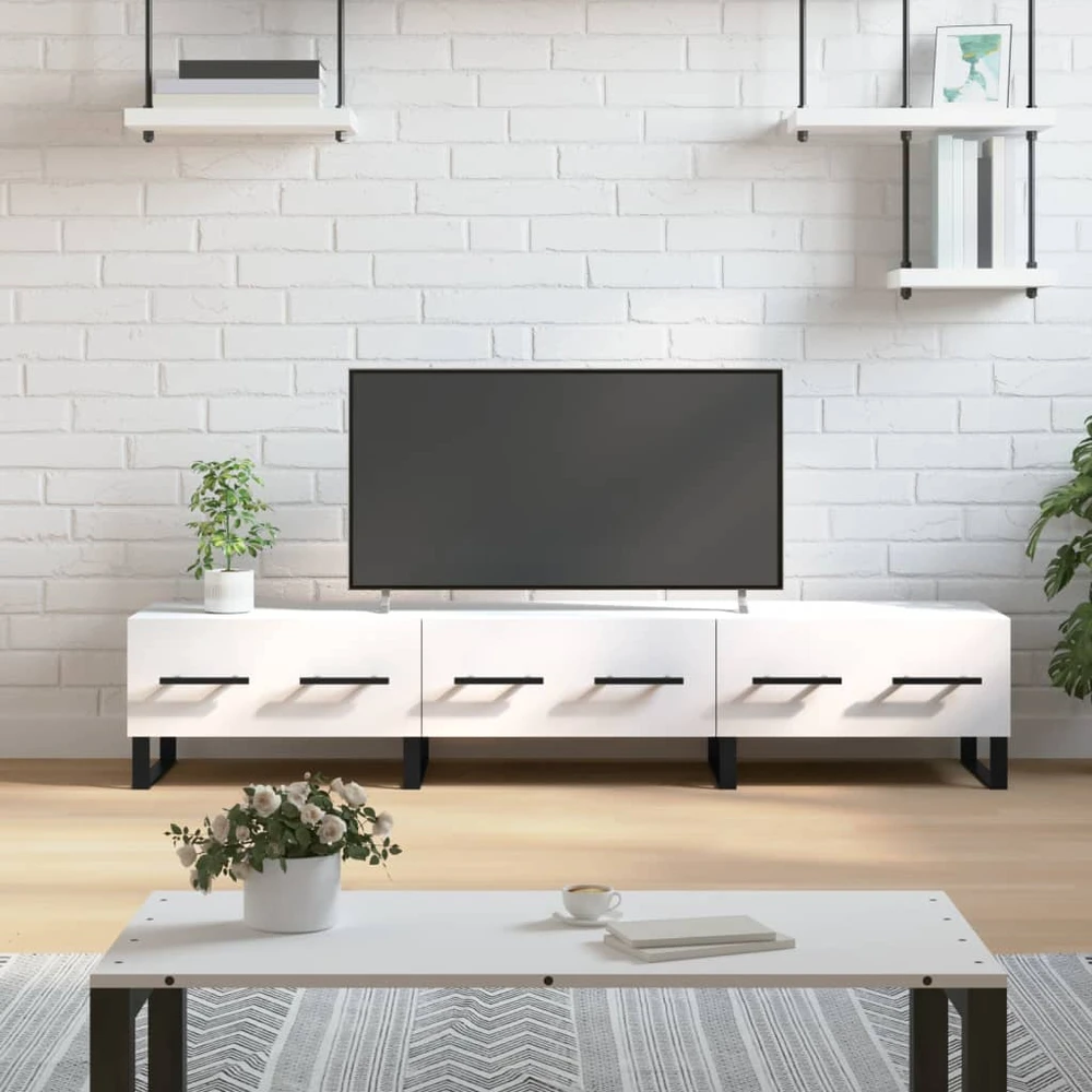 TV staliukas Televizoriaus spintelė, balta, 150x36x30cm, apdirbta mediena