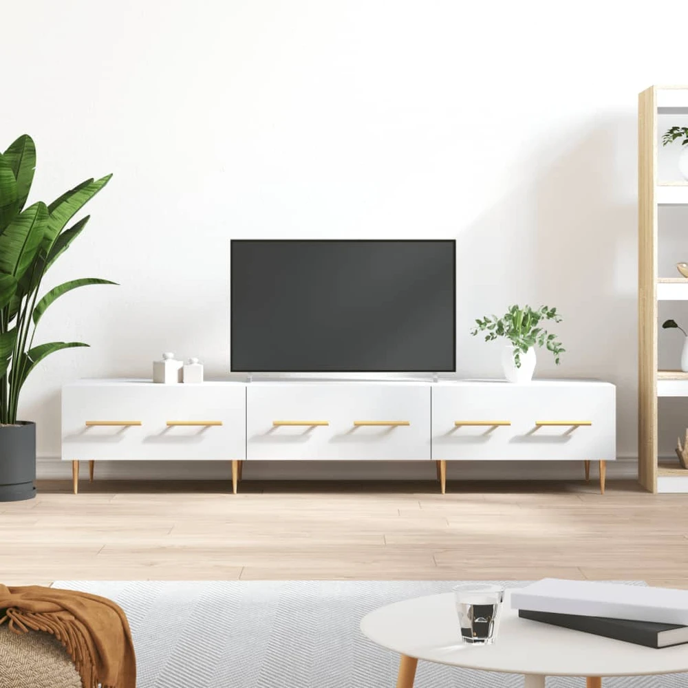 TV staliukas Televizoriaus spintelė, balta, 150x36x30cm, apdirbta mediena