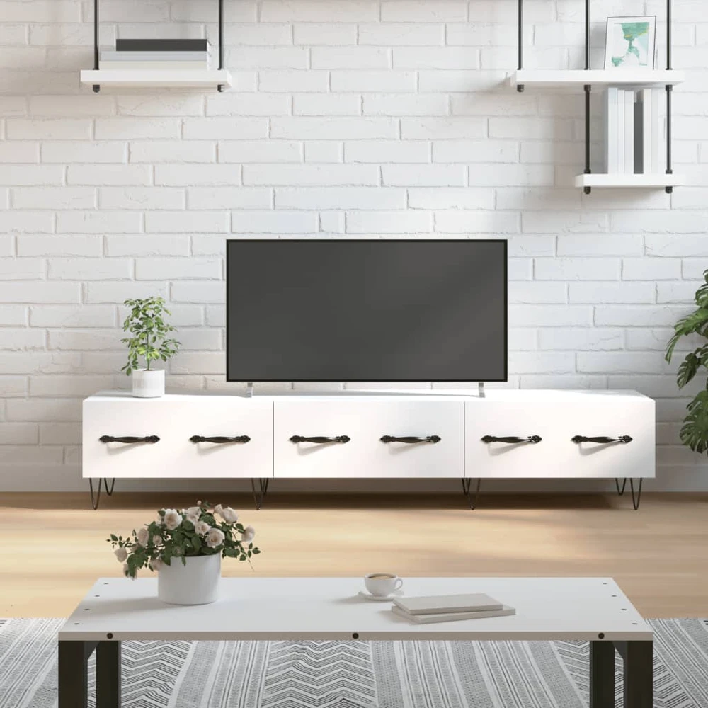 TV staliukas Televizoriaus spintelė, balta, 150x36x30cm, apdirbta mediena