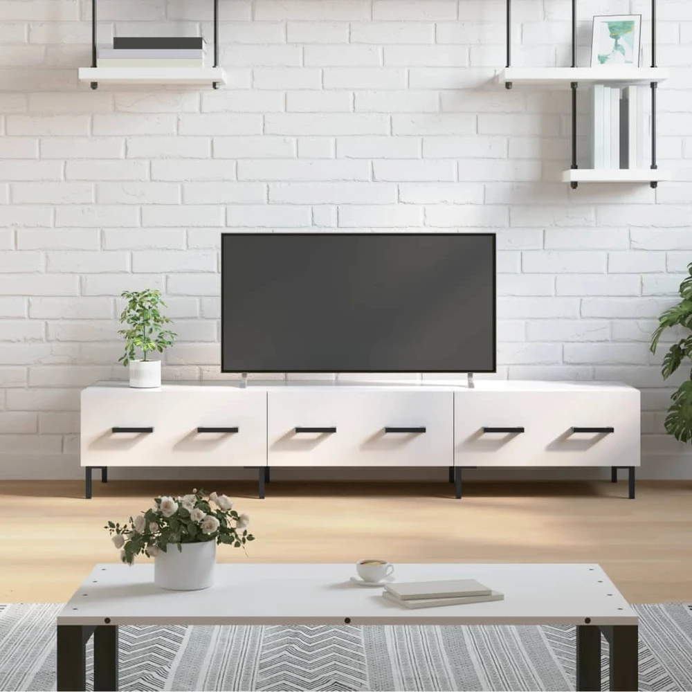 TV staliukas Televizoriaus spintelė, balta, 150x36x30cm, mediena, blizgi