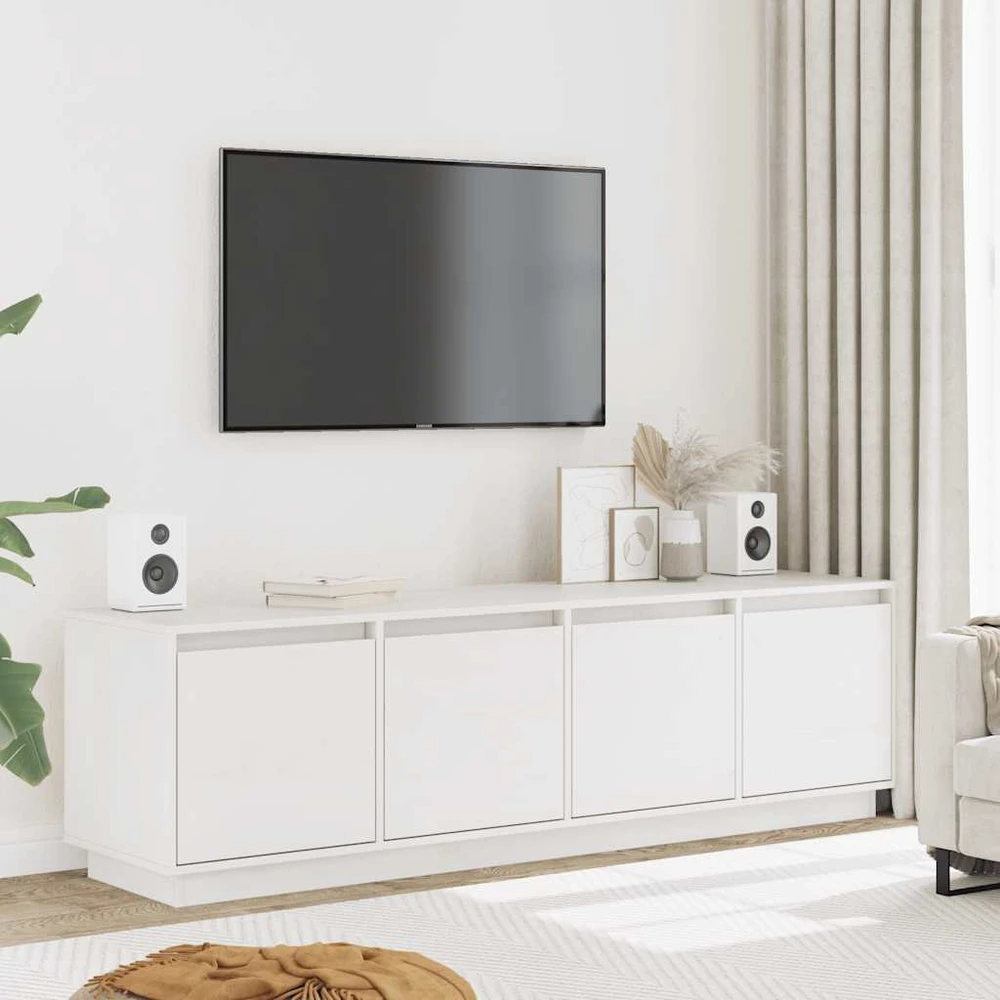 TV staliukas Televizoriaus spintelė, balta, 156x37x45cm, pušies masyvas
