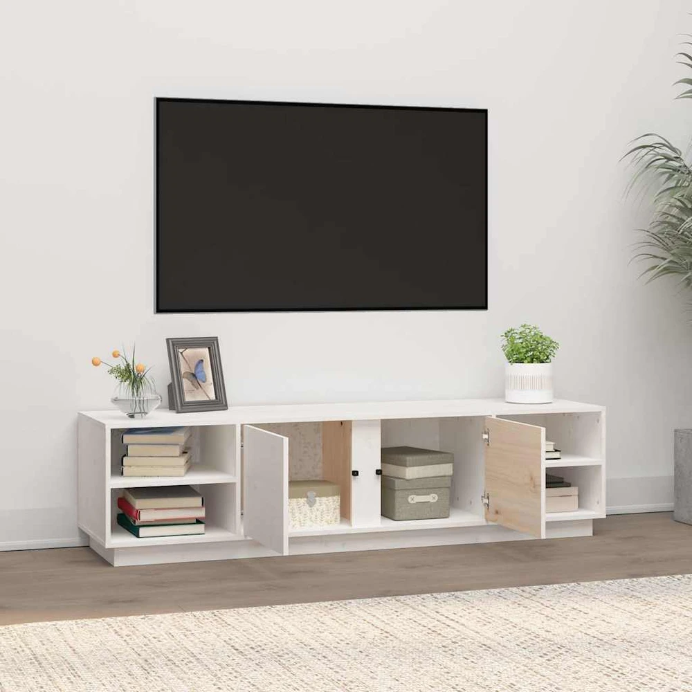 TV staliukas Televizoriaus spintelė, balta, 156x40x40cm, pušies masyvas