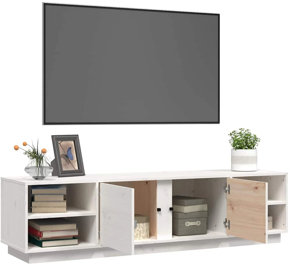 TV staliukas Televizoriaus spintelė, balta, 156x40x40cm, pušies masyvas