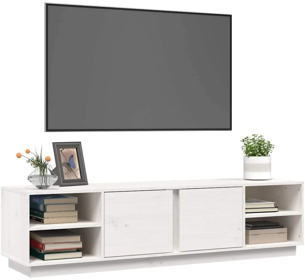 TV staliukas Televizoriaus spintelė, balta, 156x40x40cm, pušies masyvas