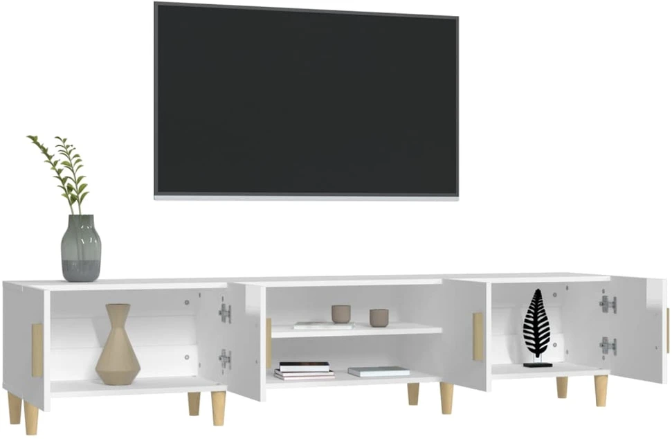 TV staliukas Televizoriaus spintelė, balta, 180x31,5x40cm, mediena, blizgi