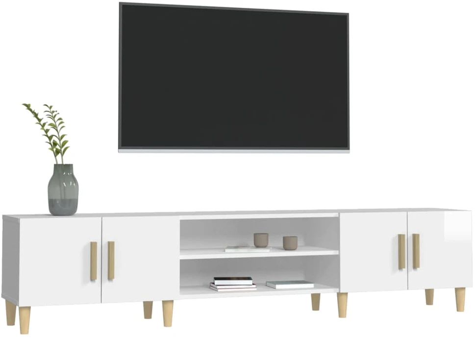 TV staliukas Televizoriaus spintelė, balta, 180x31,5x40cm, mediena, blizgi