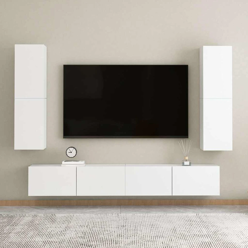 TV staliukas Televizoriaus spintelė, balta, 30,5x30x110cm, apdirbta mediena