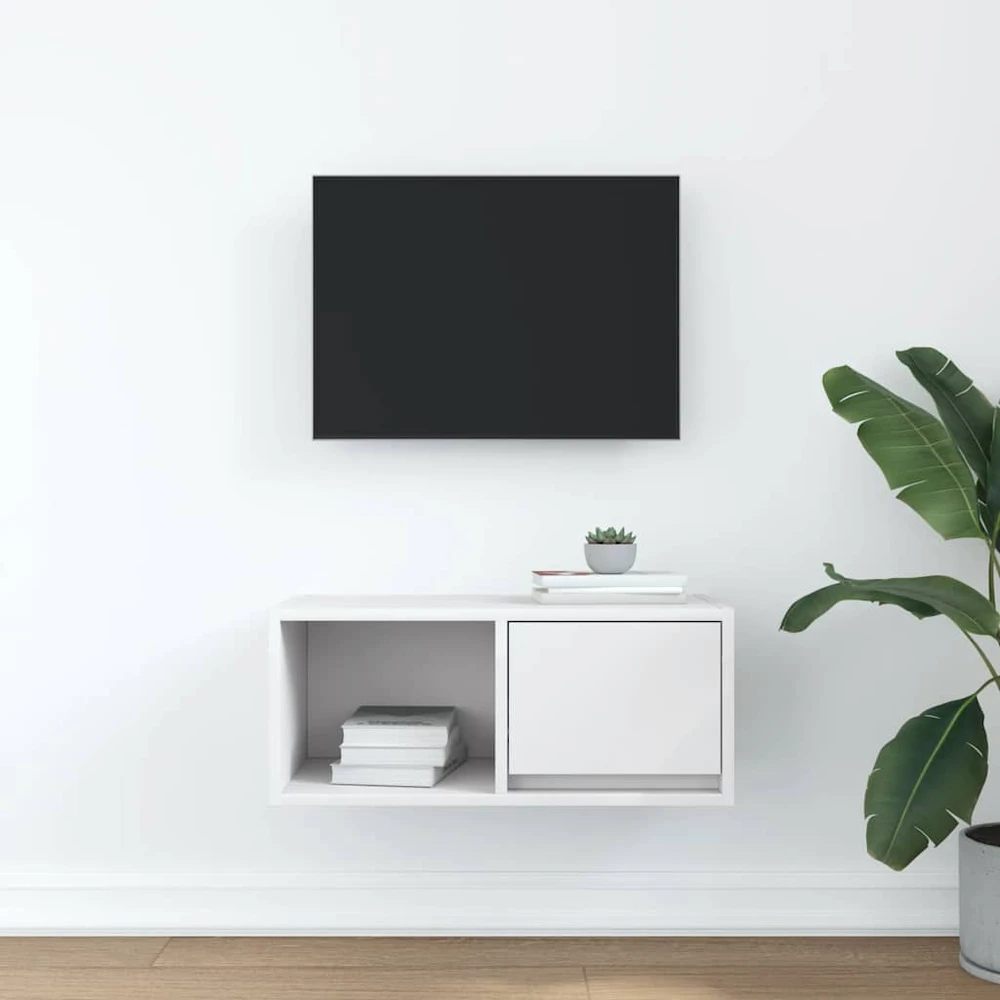 TV staliukas Televizoriaus spintelė, balta, 60x31x25,5 cm, apdirbta mediena