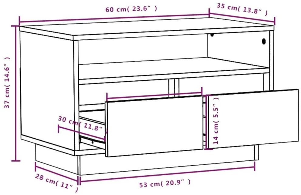 TV staliukas Televizoriaus spintelė, balta, 60x35x37cm, pušies masyvas
