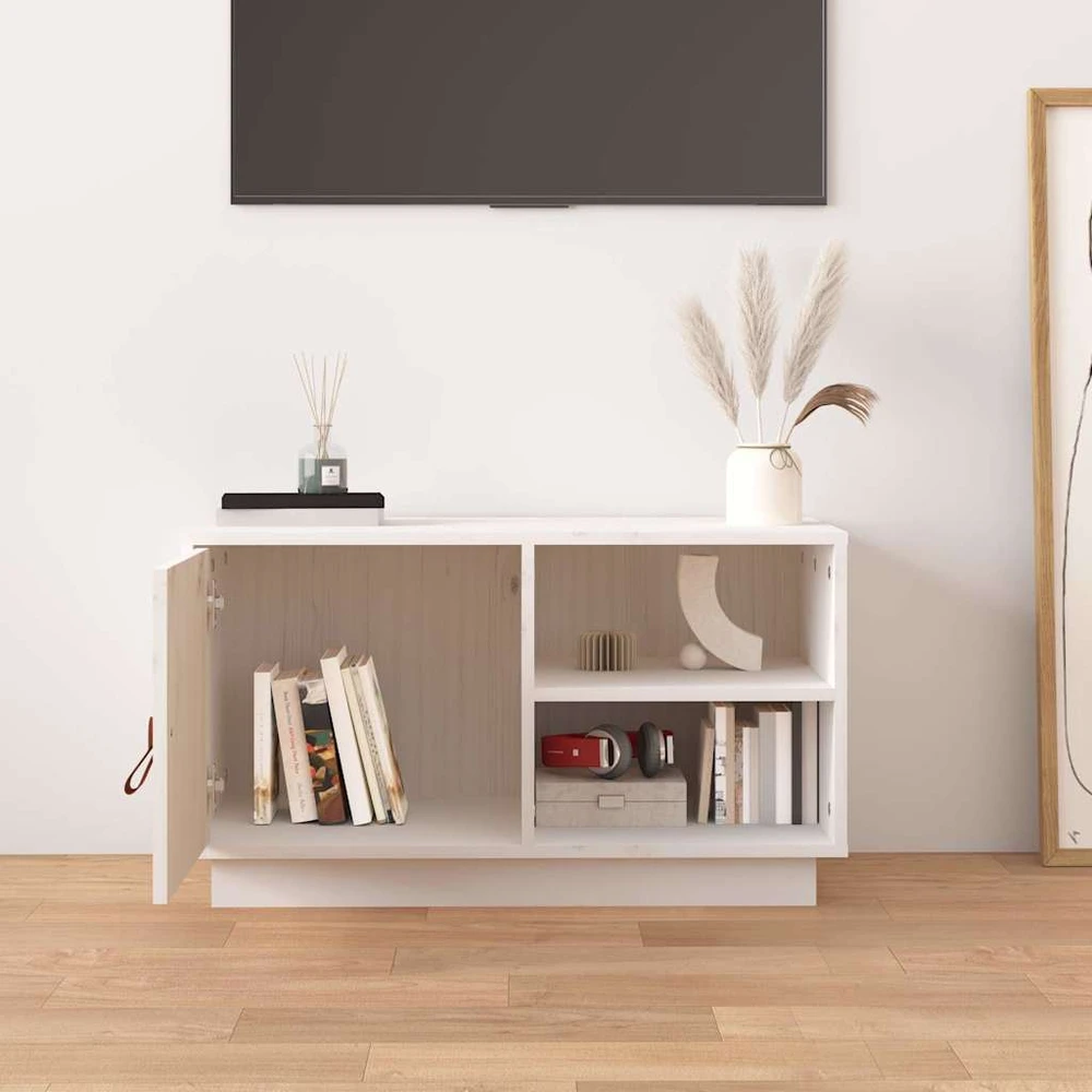 TV staliukas Televizoriaus spintelė, balta, 70x34x40cm, pušies masyvas