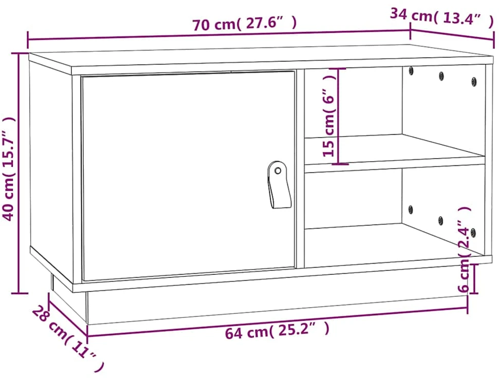 TV staliukas Televizoriaus spintelė, balta, 70x34x40cm, pušies masyvas