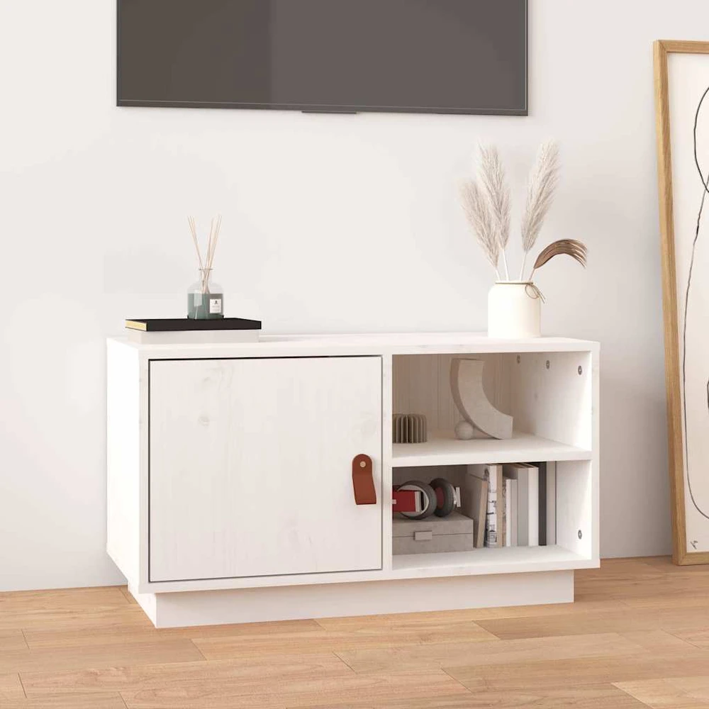 TV staliukas Televizoriaus spintelė, balta, 70x34x40cm, pušies masyvas