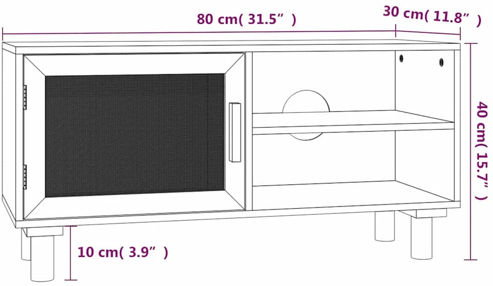 TV staliukas Televizoriaus spintelė, balta, 80x30x40cm, pušis ir ratanas