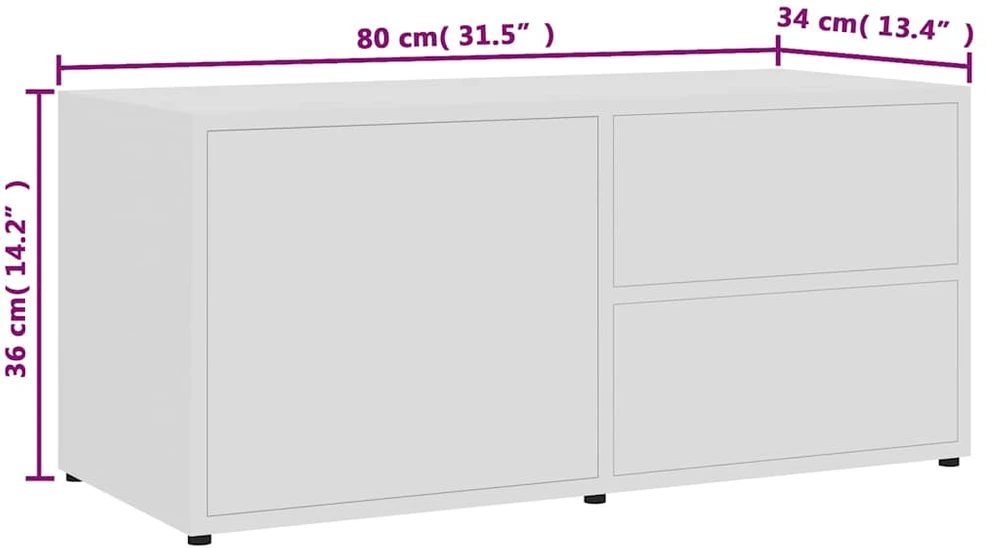 TV staliukas Televizoriaus spintelė, balta, 80x34x36cm, apdirbta mediena