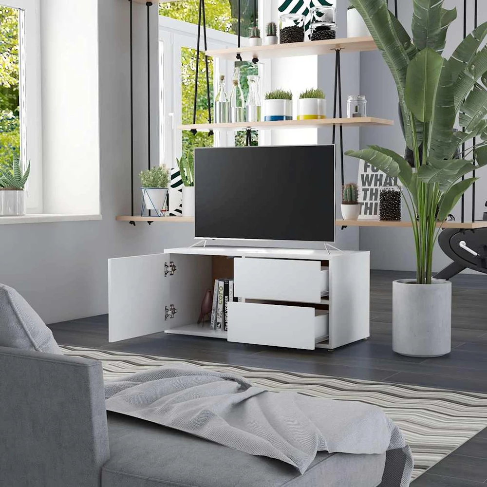 TV staliukas Televizoriaus spintelė, balta, 80x34x36cm, apdirbta mediena