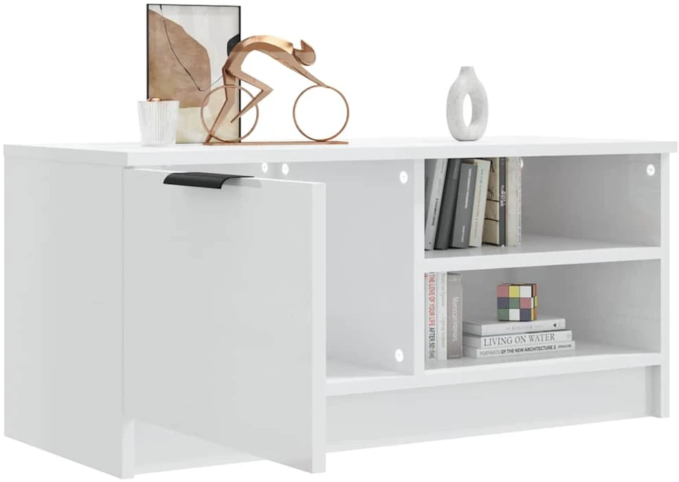 TV staliukas Televizoriaus spintelė, balta, 80x35x36,5cm, mediena, blizgi