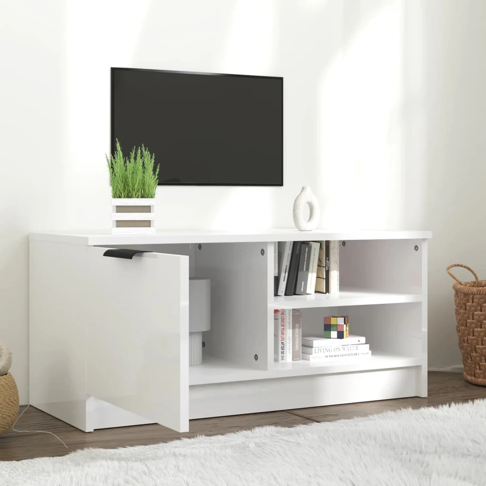 TV staliukas Televizoriaus spintelė, balta, 80x35x36,5cm, mediena, blizgi