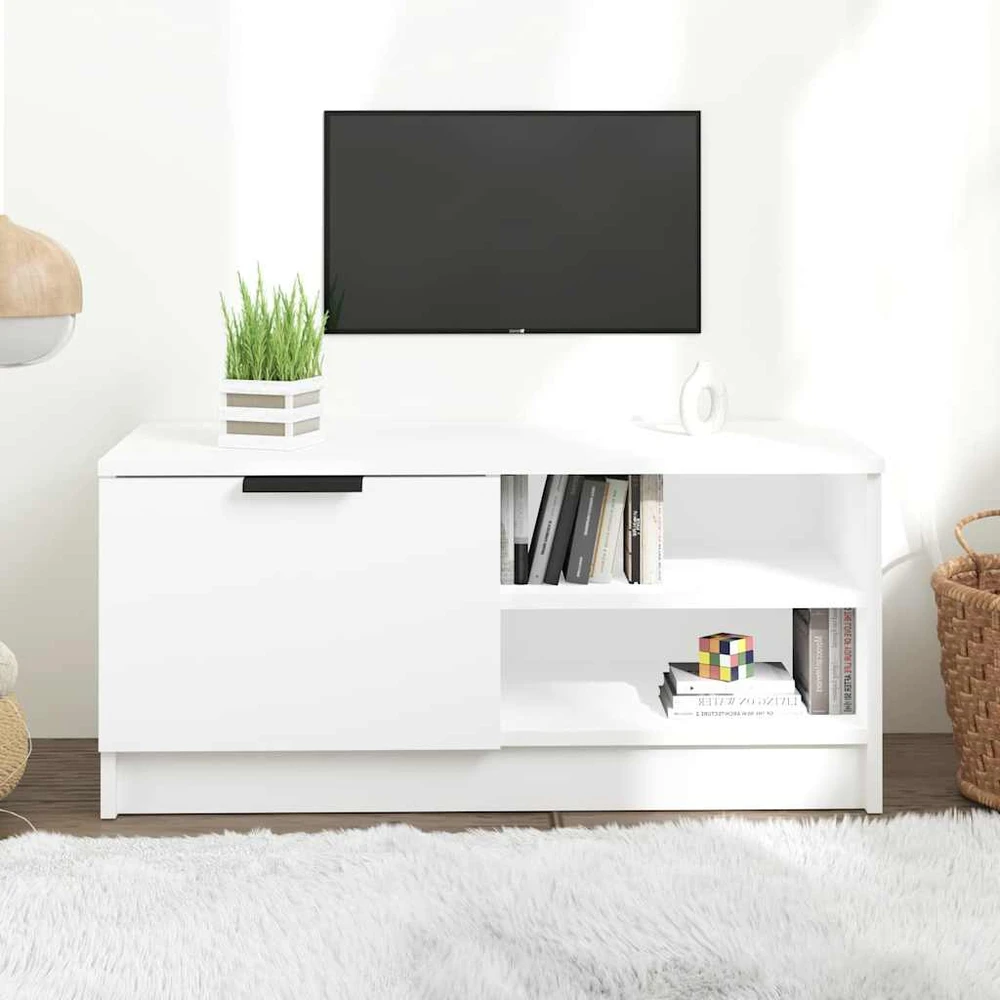 TV staliukas Televizoriaus spintelė, balta, 80x35x36,5cm, apdirbta mediena