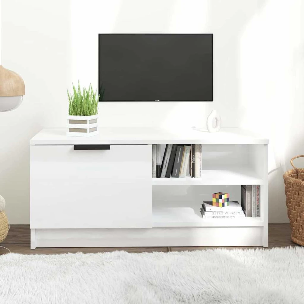 TV staliukas Televizoriaus spintelė, balta, 80x35x36,5cm, mediena, blizgi