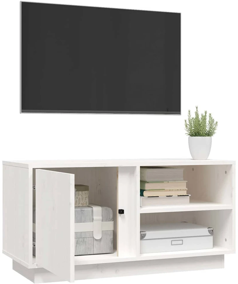TV staliukas Televizoriaus spintelė, balta, 80x35x40,5cm, pušies masyvas